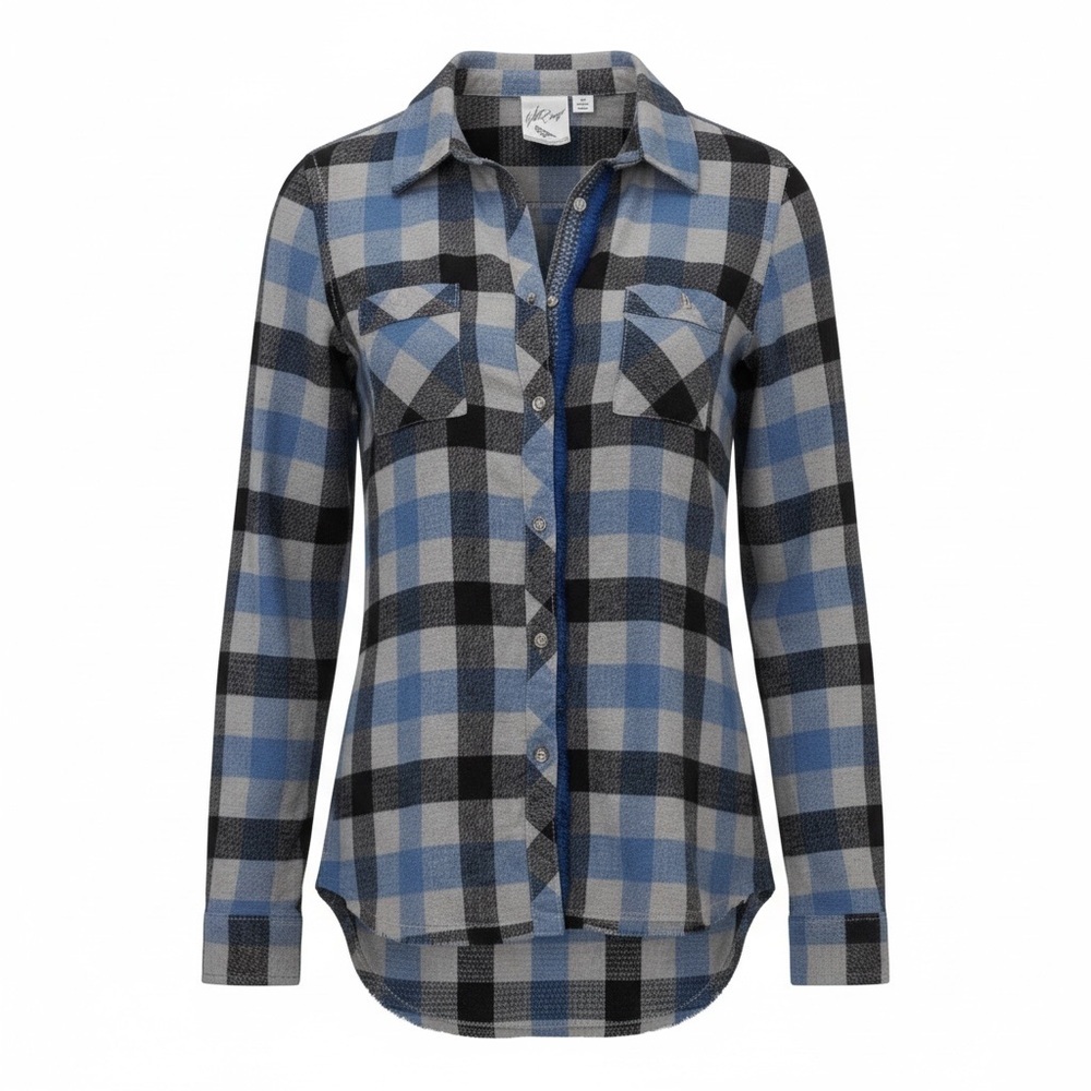 White Crow blue plaid flannel button down, XS